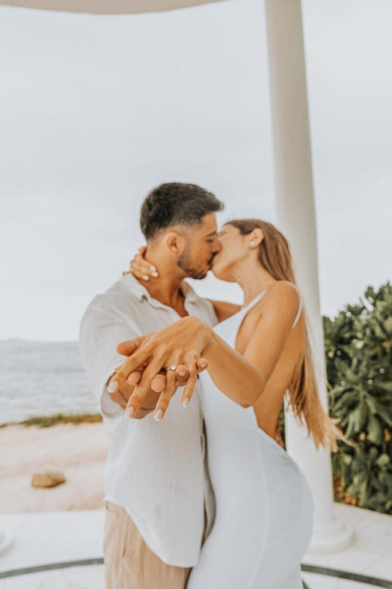 Engagement ring close-up – beach proposal at Gran Palladium Riviera Maya